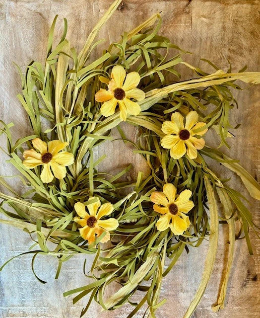 Rustic 4" Fall Floral Candle Ring - Yellow Daisy & Greenery Mini Wreath