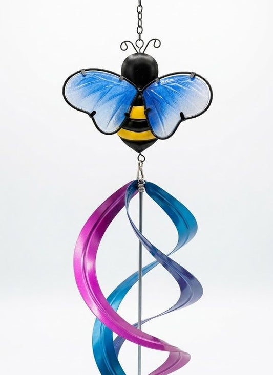 Bumblee Colorful Bee Wind Spinner Mobile with Blue Pendant, 34"