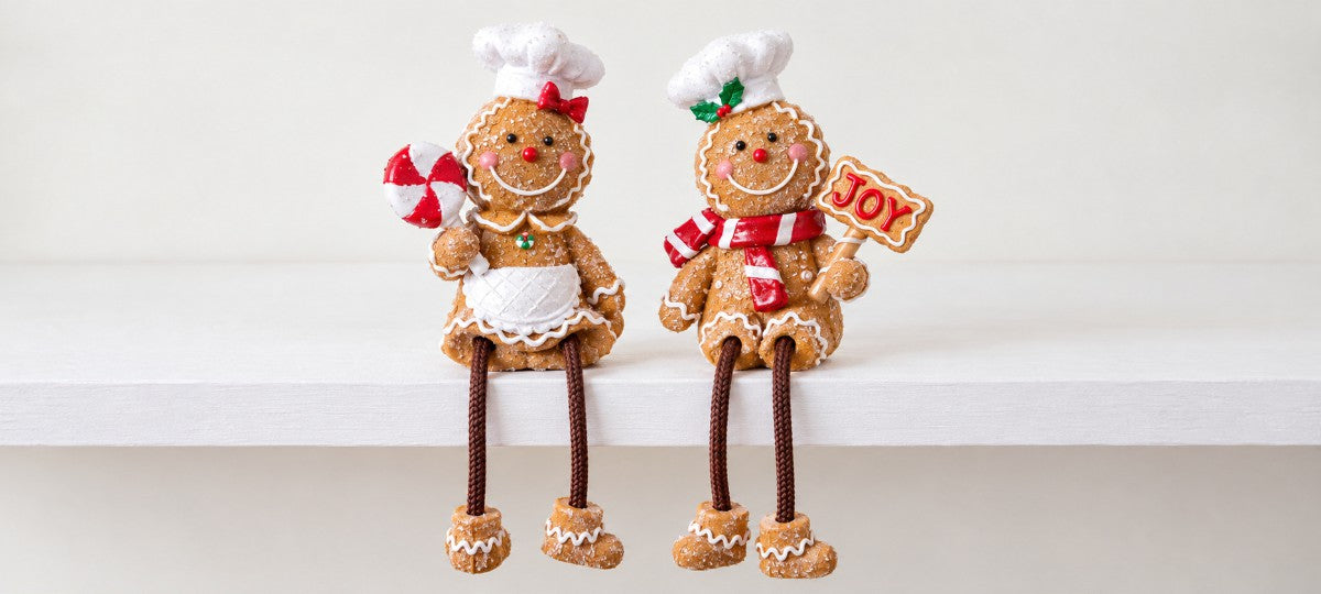 Gingerbread Miniature Chef Shelf Sitters, Dangling Legs Christmas Holiday Decor