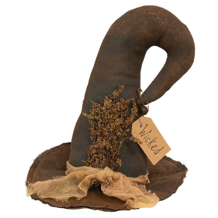 Wicked Stuffed Dried Floral and Tea-Stained Cheesecloth 11" Witch Hat Sitter