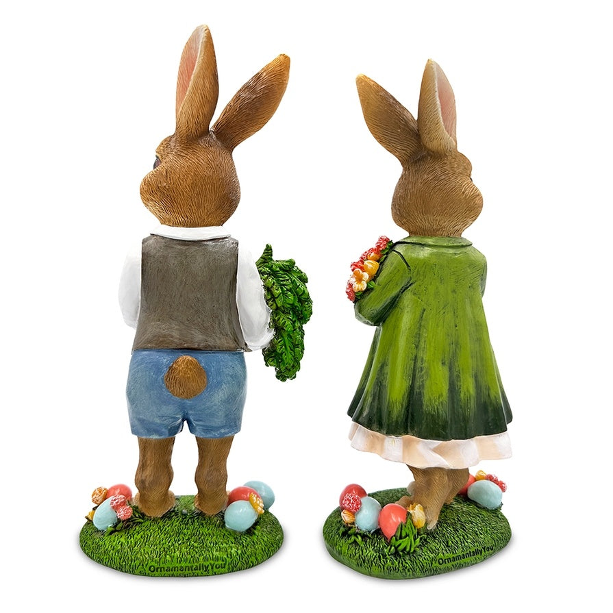 Harvest and Bloom Country Bunny Pair Figurine, 8" Rabbit Garden Statue Set – additional view