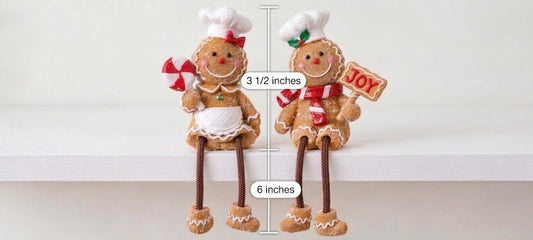 Gingerbread Miniature Chef Shelf Sitters, Dangling Legs Christmas Holiday Decor – detail view