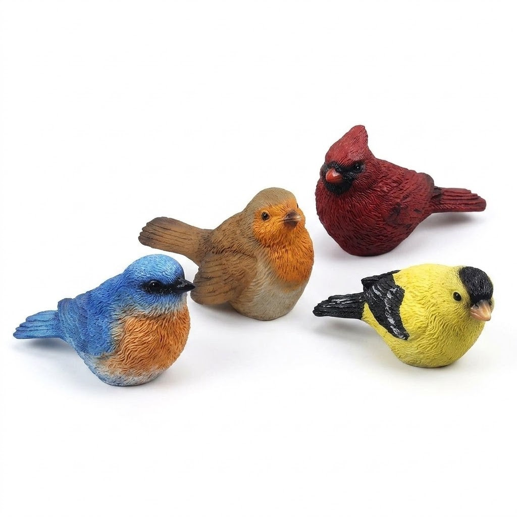 Miniature Resin Birds Set of 4, 1.75"Bluebird, Cardinal, Goldfinch and Sparrow