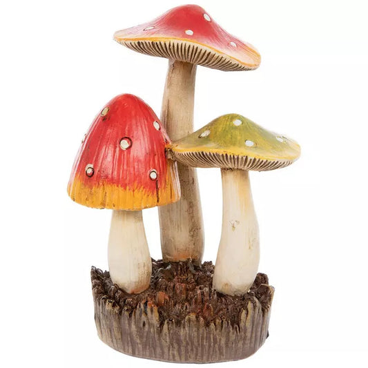 Toadstool Mushrooms Trio, Red and Green with Polka Dots, Fairy Garden Statuette