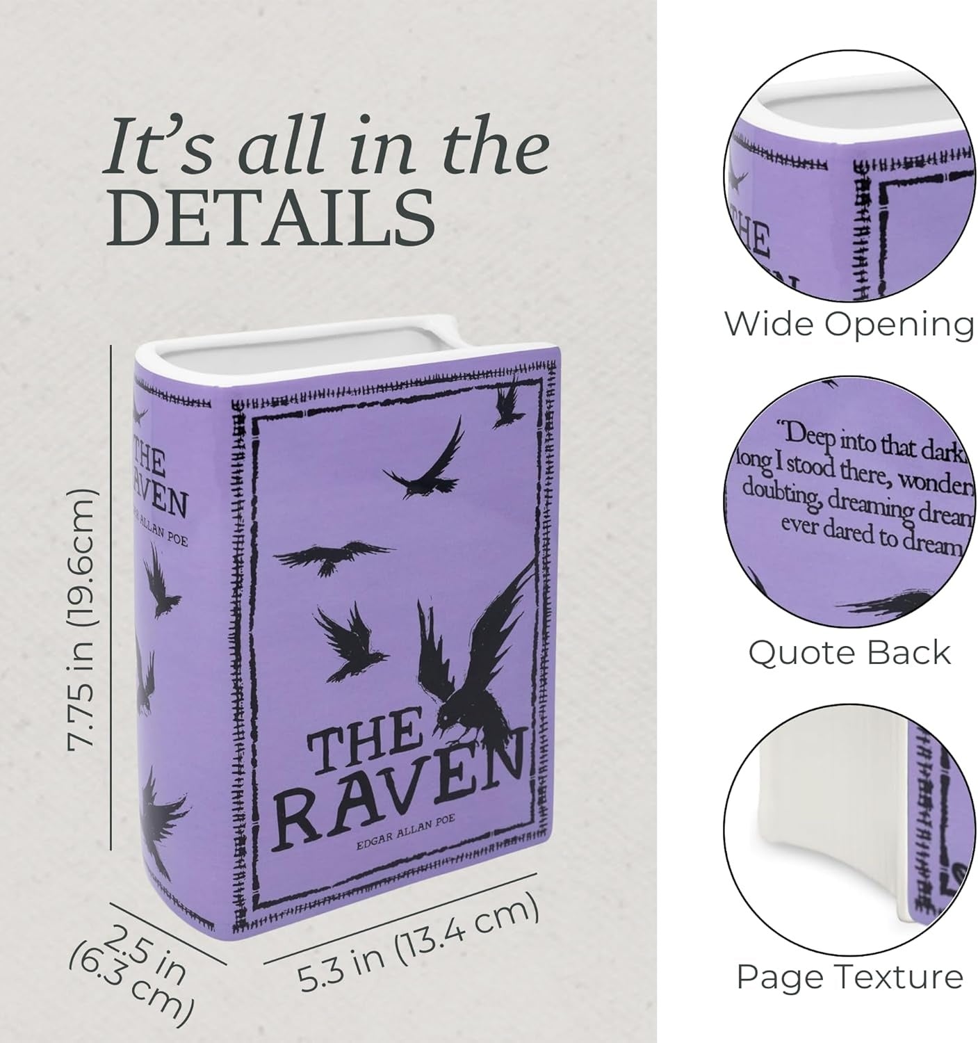 Edgar Allan Poe The Raven Decorative Purple Ceramic Book Themed Flower Vase