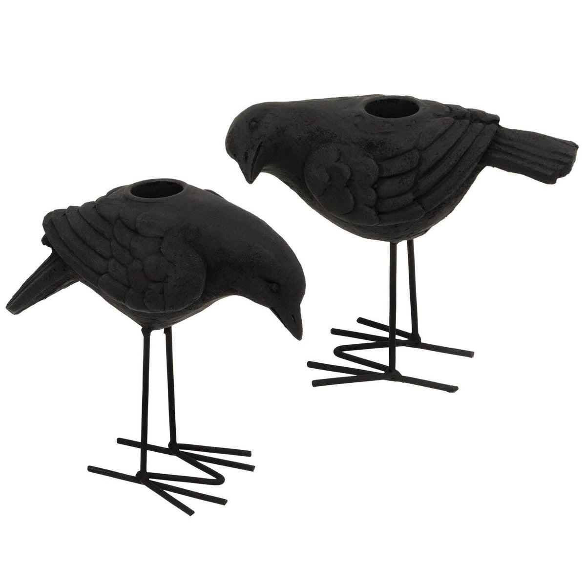 Metal Black Crow Taper Candle Holder Pair, Halloween & Fall Table Decor