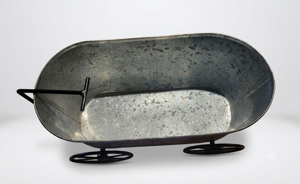 Farmhouse Sunflower Market Metal Wagon Planter, Rustic Galvanized Tin Flower Pot
