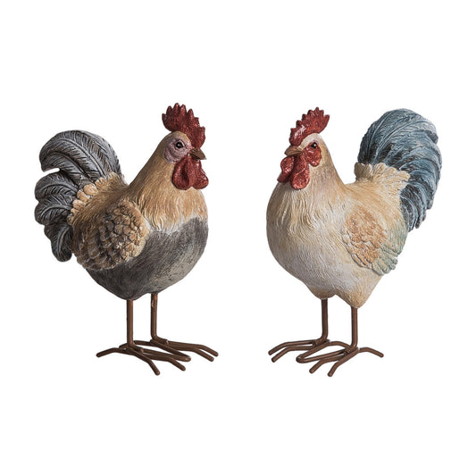Rustic Farmhouse Rooster Statues Small Resin Chicken Figurine Pair