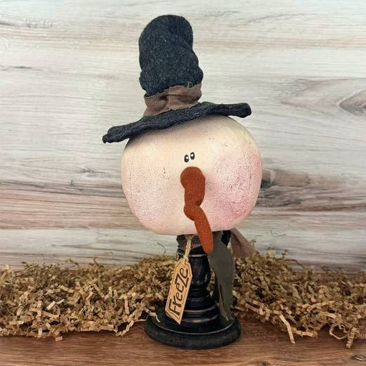 Freeze The Primitive Snowman On Distressed Black Spindle, Holiday & Winter Decor