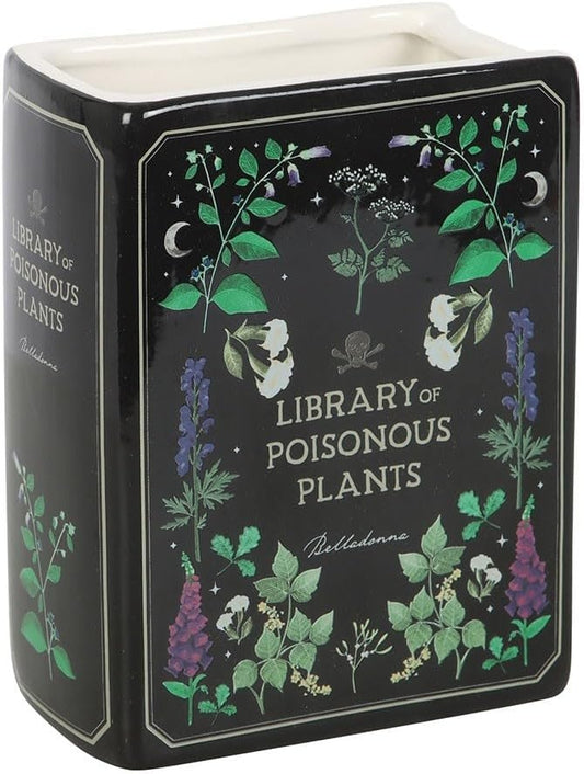 "Library of Poisonous Plants" Book-Shaped Ceramic Vase Gothic Botanical Decor – detail view