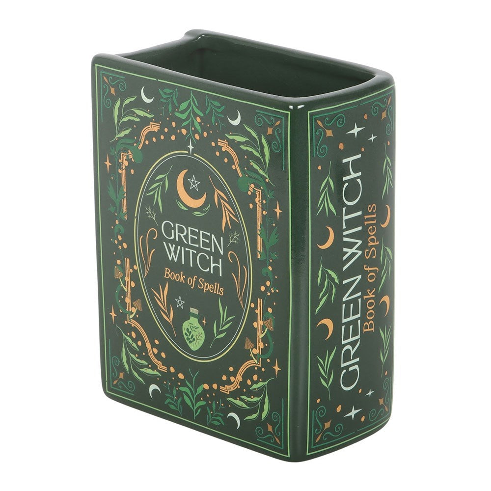 Green Witch Book of Spells Small 5.75" Book-Themed Flower Vase