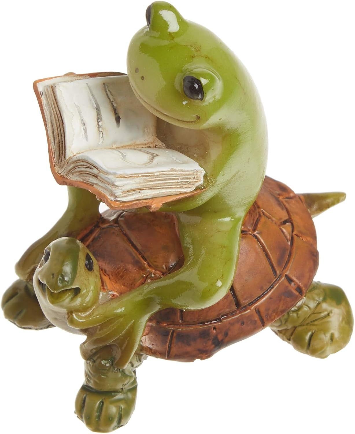 Miniature 2" Fairy Garden & Terrarium Frog Reading Book on Turtle Statue