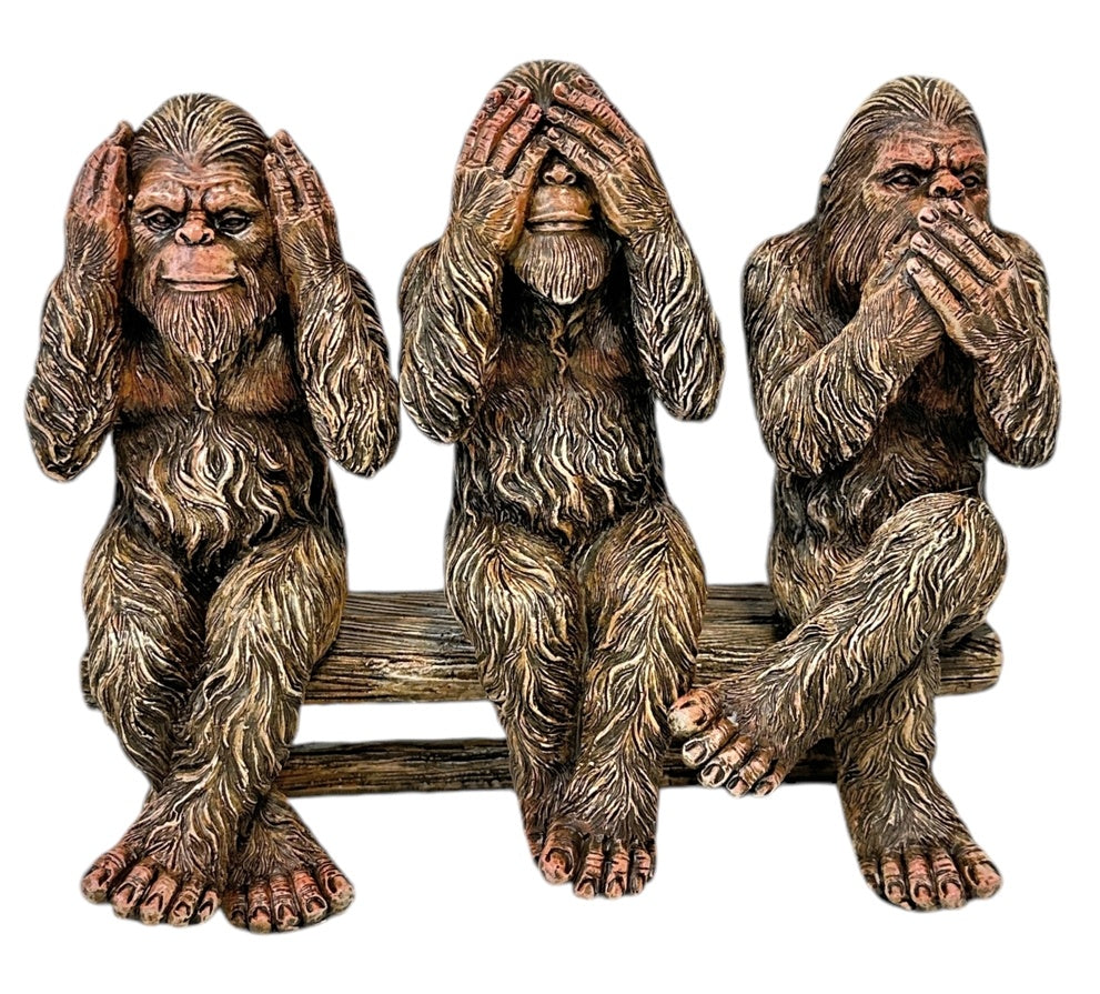 Bigfoot Trio Small Scale Resin Statue See No Evil, Hear No Evil, Speak No Evil