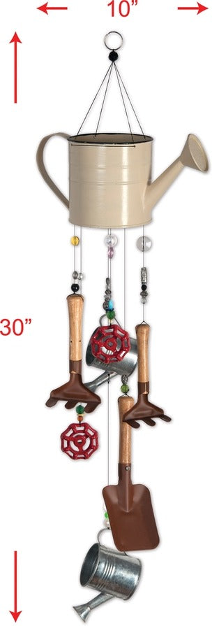 Garden Delights Watering Can and Tools Large Windchime, Country Primitive Decor