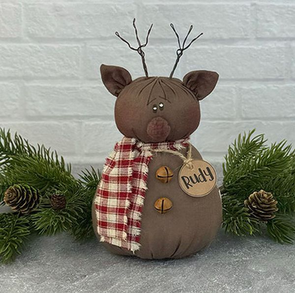 Rudy the Reindeer 6" Rustic Primitive Fabric Doll Christmas Figurine