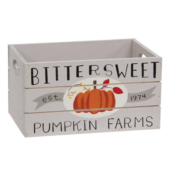Miniature Fall Harvest Wooden Crate 2-Piece Set, Pumpkin & Apple Orchard Bins
