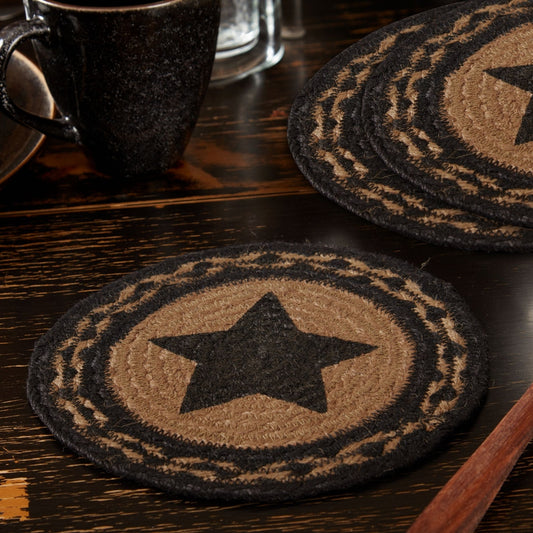 Black Star Braided Jute Trivet Set of 3, 8-Inch Primitive Table Accents