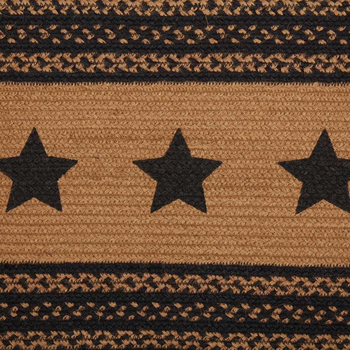 Braided Jute Oval Table Runner 13" x 36" Primitive Black Star Colonial Folk Art