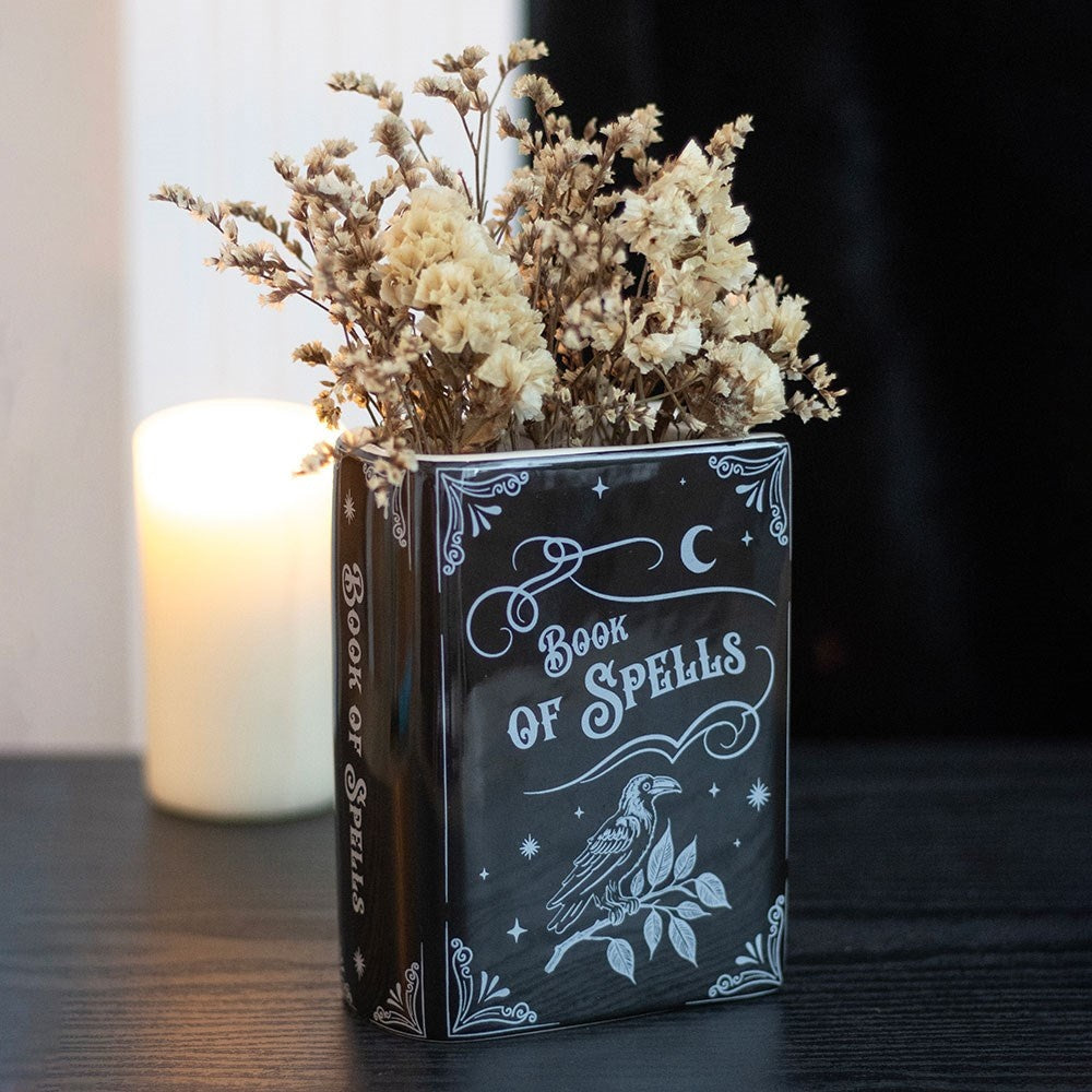 The Book of Spells Small Ceramic Vase – 5" Gothic Raven Halloween, Gothic Accent