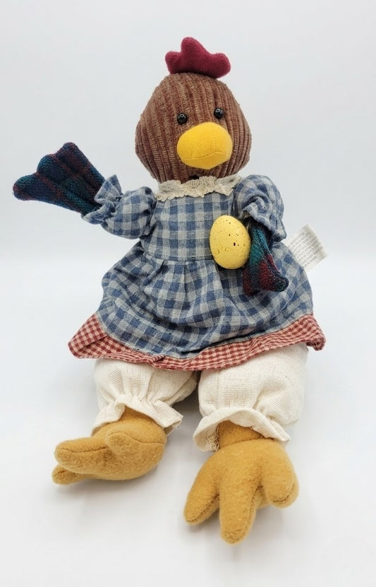 Barnyard Farmhouse Friends Dangle Legs Chicken 12" Plush Hen Fabric Shelf Sitter
