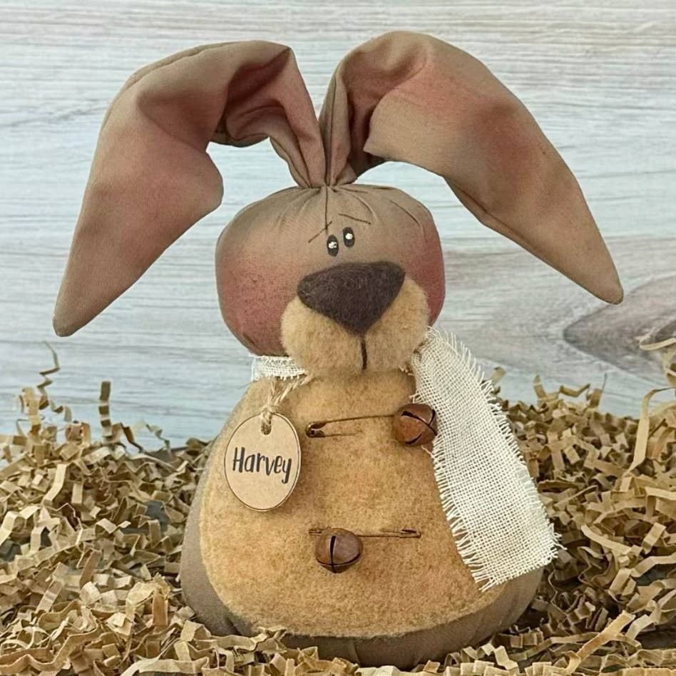 Primitive Country Harvey the Bunny, Plush Fabric 5½" Rustic Prim Farmhouse Decor