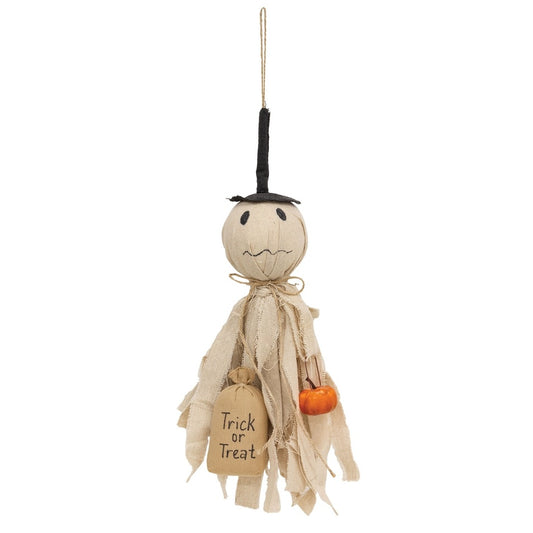 Primitive Halloween Hanging Ghost with "Trick or Treat" Bag and Pumpkin