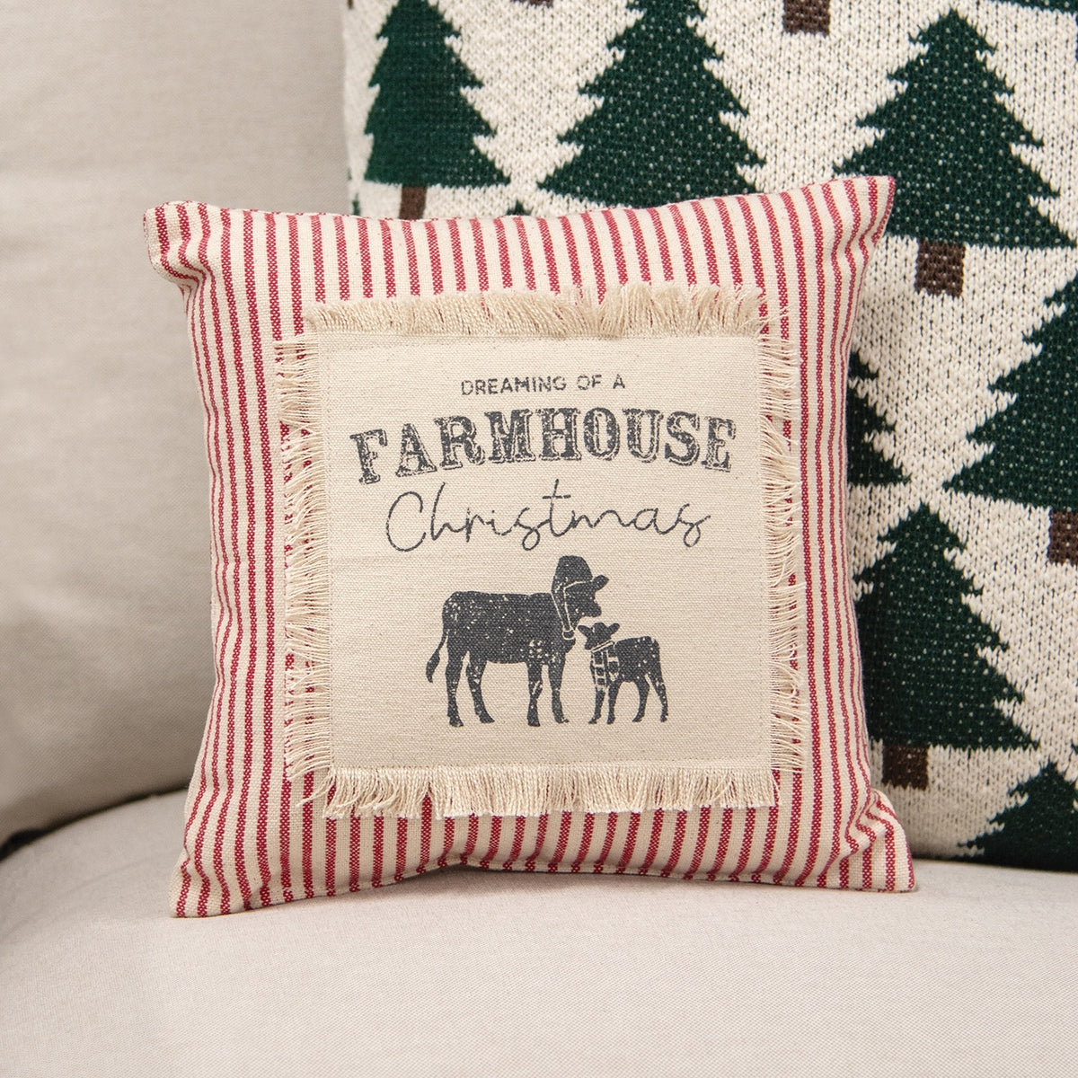 Red Ticking Stripe 10" Holiday Pillow, Dreaming of a Farmhouse Christmas