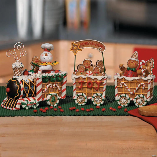 Gingerbread, Snowman and Candy Cane Christmas Holiday 3-Piece Resin Train