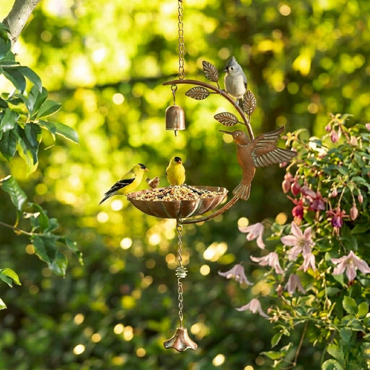 Glitzhome® 25" Faux Copper Patina Finish Hummingbird Hanging Bird Feeder