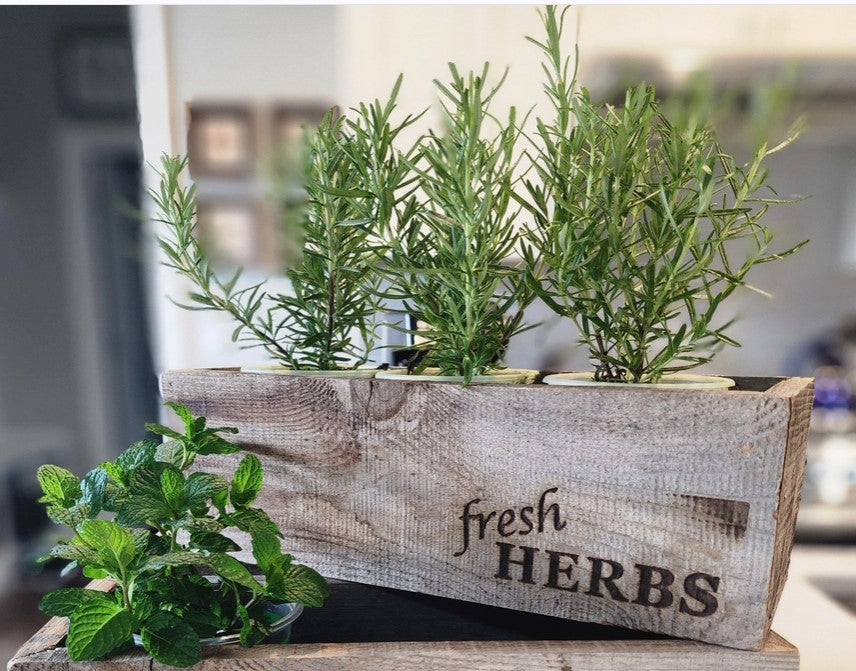 Handmade Reclaimed Wood Rustic Herb Planter, 14" Trough Planting Box