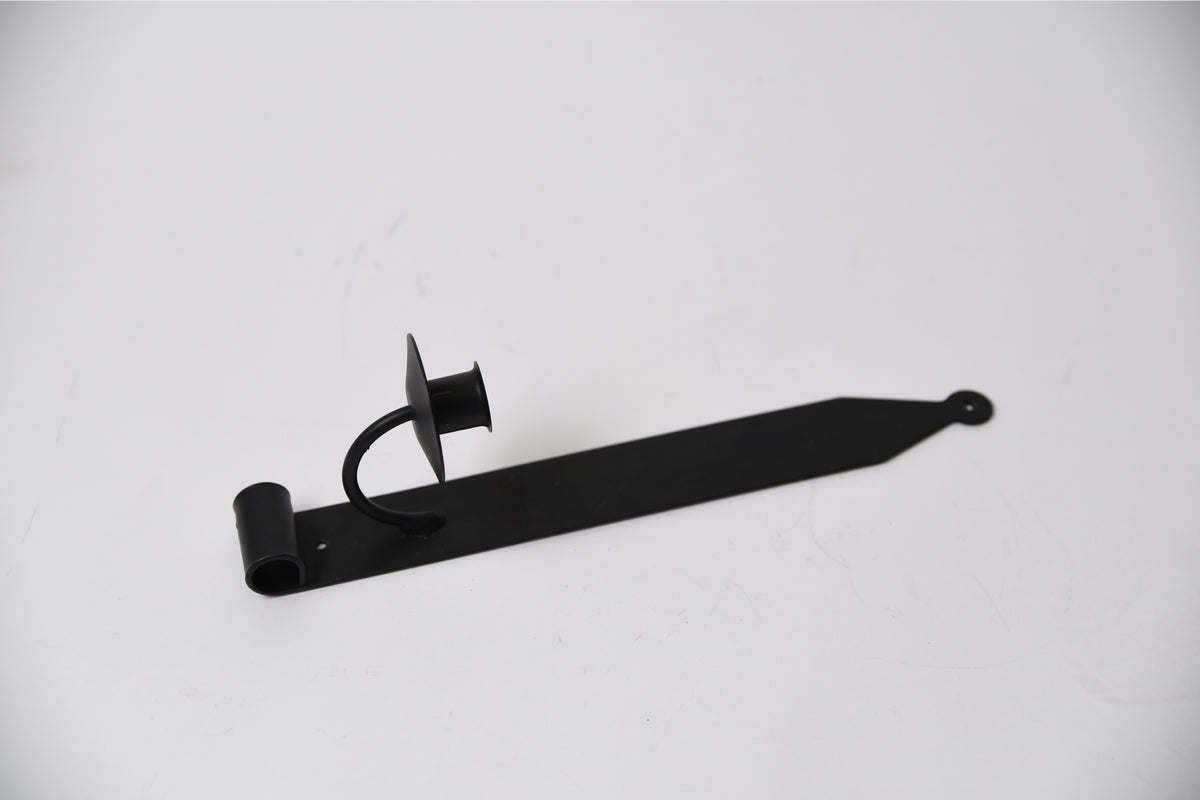 Hand-Forged Primitive Black Iron Wall Sconce Taper Candle Holder, 13.75"