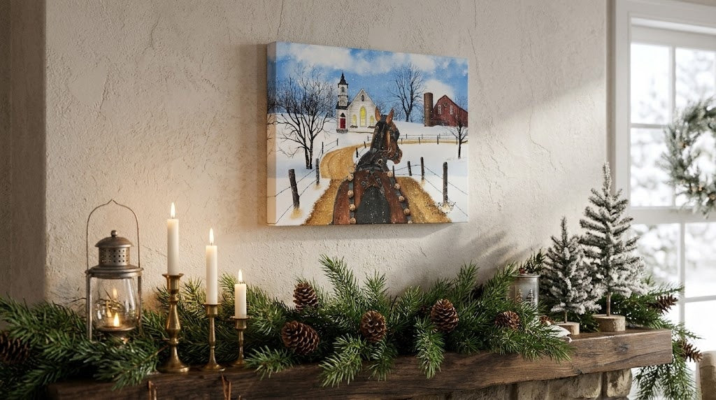 Billy Jacobs "Sleigh Bells Ring" Canvas Wall Art 12x16 Rustic Winter Farmhouse