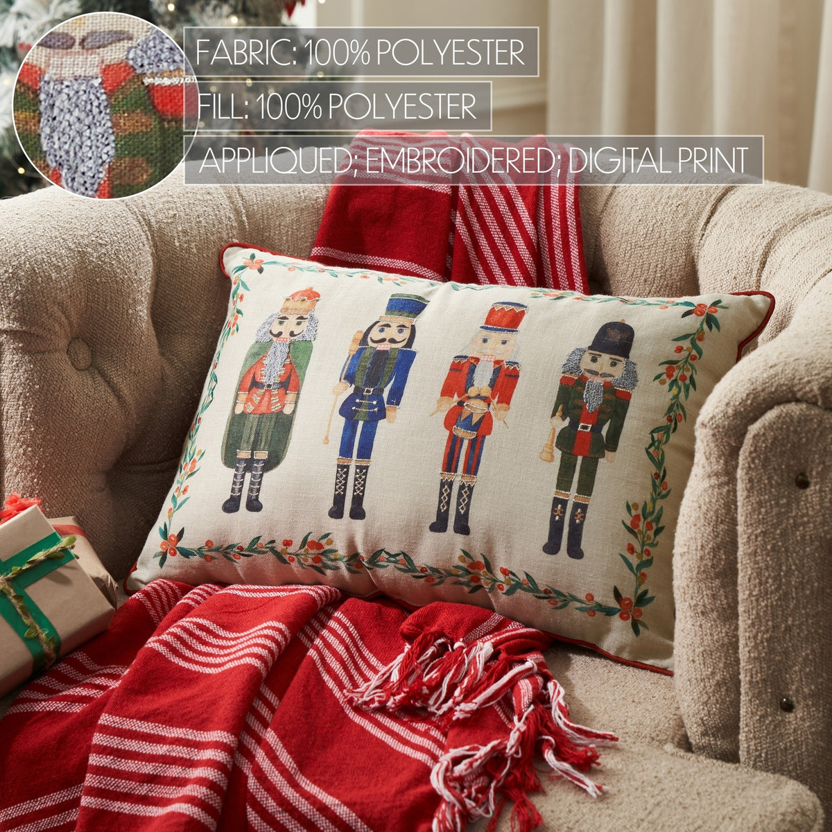Classic Traditional Nutcracker Cream Christmas Holiday Throw Pillow 14" x20"
