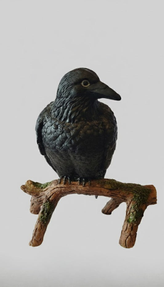 Black Raven on Tree Branch Cold Cast Resin Collectible Figurine Gothic Decor