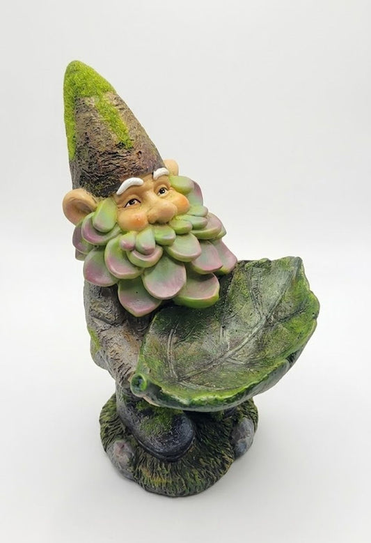 The Succulent Beard Resin Bird Feeder Gnome, 13.4" Weather-Resistant Seed Feeder