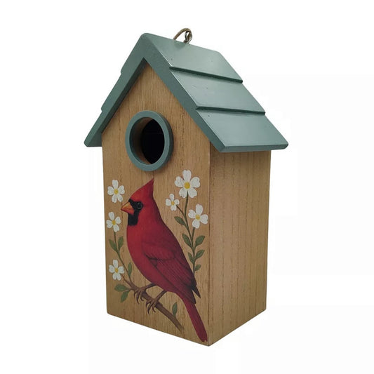 Northern Red Cardinal Painted Wooden Birdhouse Decorative Hanging Garden Decor