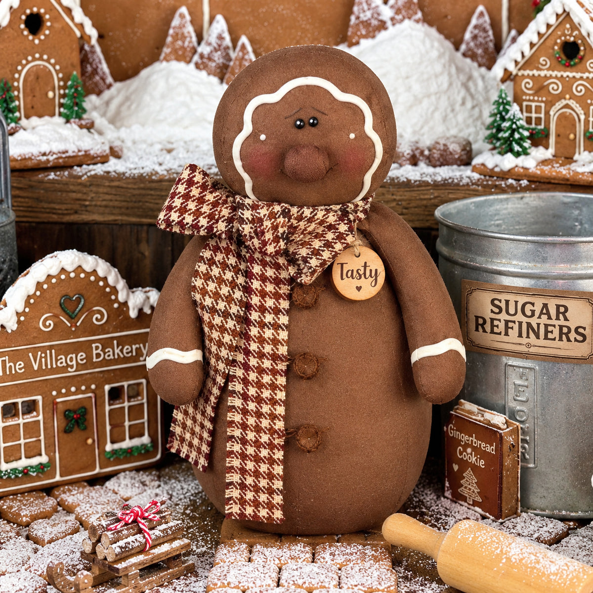 Tasty the Gingerbread Man Primitive Christmas Decor, Fabric Holiday Prim Figure