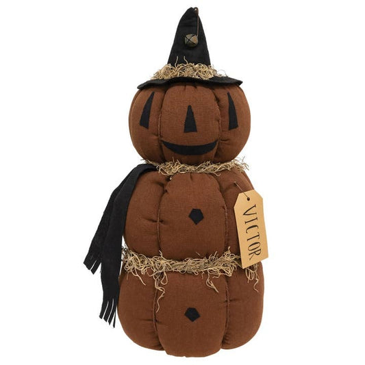 Primitive Stuffed Pumpkin Figure "Victor", Large Fabric Halloween Shelf Sitter