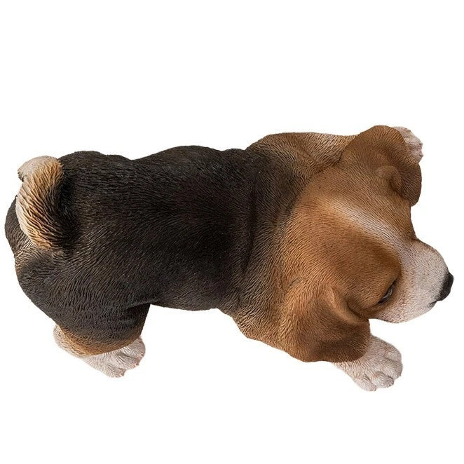Realistic Adorable Crouching, Playful Beagle Puppy Dog Resin Figurine 7.5"