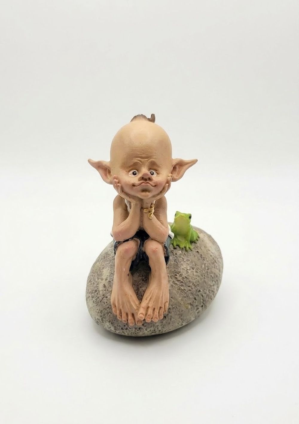 Fairy Garden Pixie and Frog on Rock 4" Miniature Resin Statuette, Figurine