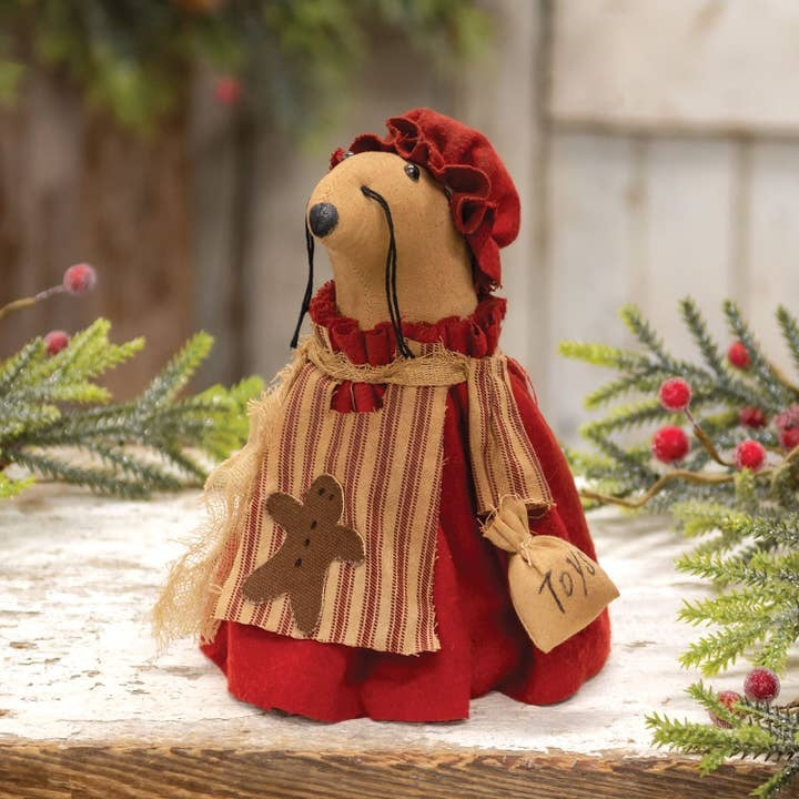 Mrs. Claus Mouse W/Gingerbread Apron Plush Primitive 7" Christmas Doll