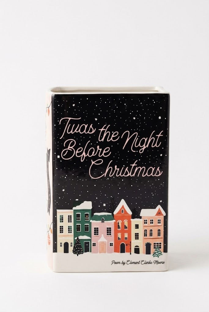 Twas the Night Before Christmas, C. Moore Holiday Themed 8" Ceramic Book Vase