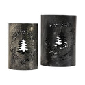 Shimmering Black Metal Christmas Tree Lanterns Woodland Wreath Candle Holder Set
