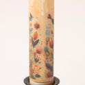 Primitive Folk Art Birds & Flowers 7" Timer Taper Candle and Black Metal Holder