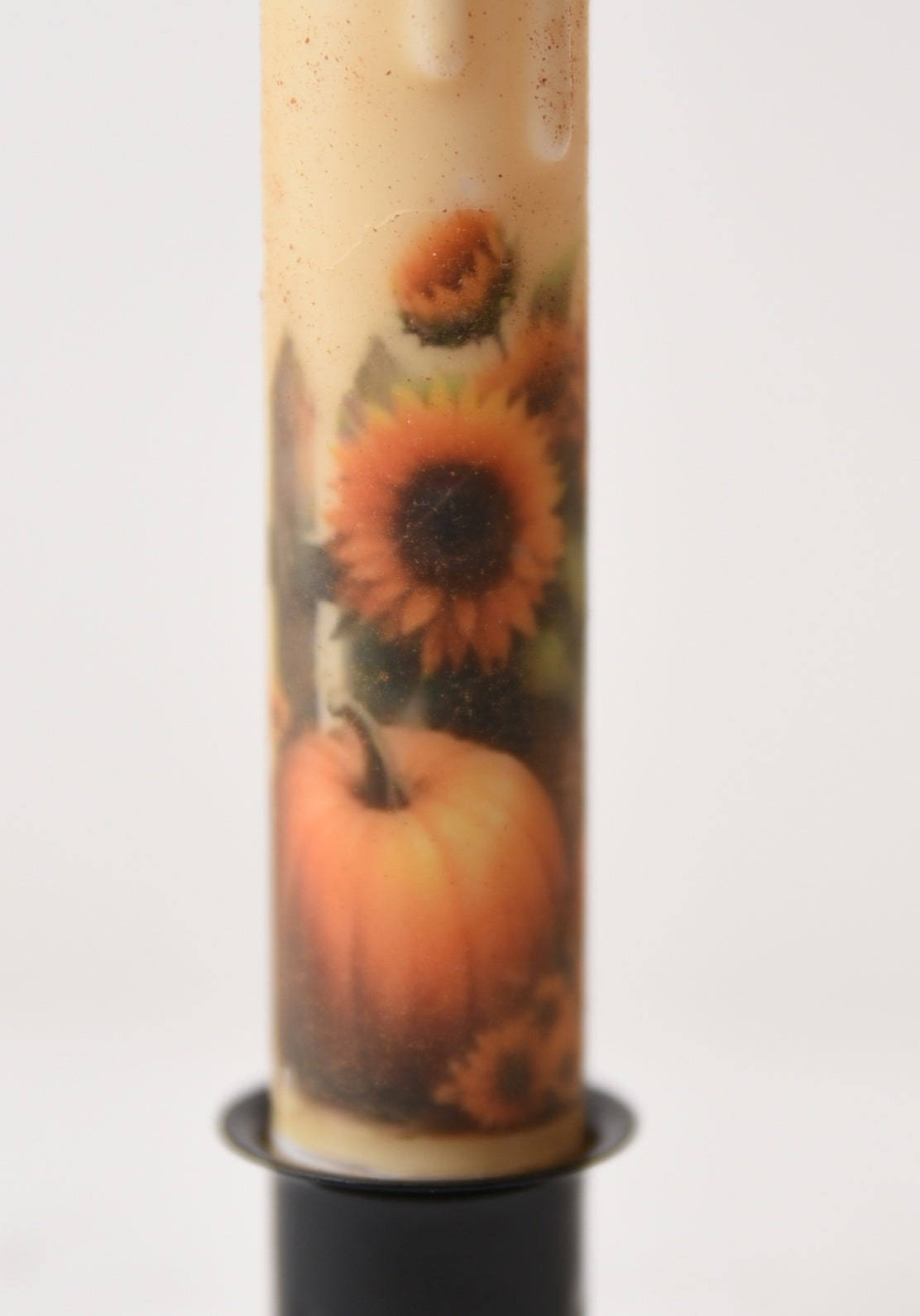Sunflowers and Pumpkin Panorama 7" Led Timer Taper Candle and Black Holder Set