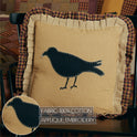 Primitive Black Crow Throw Pillow with Burlap & Tartan Ruffle Trim 18" x 18"
