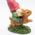 Gnome Riding Brown Bunny 6" Figurine with Floral Accent, Resin Statuette