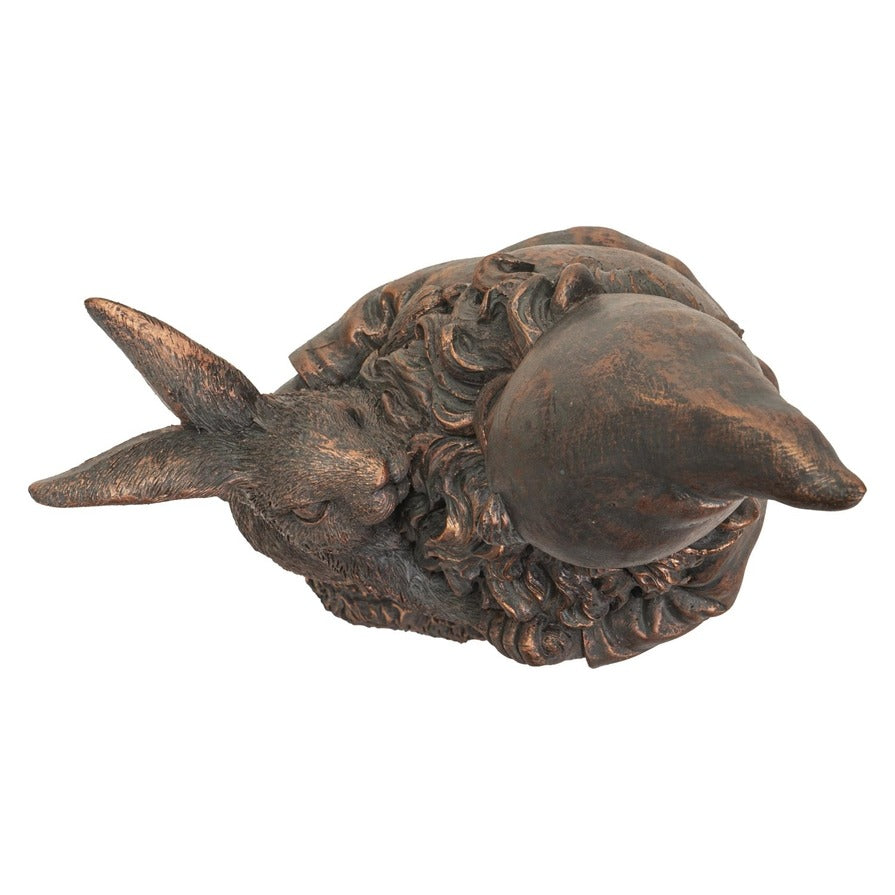 Whimsical Bronze Cold Cast Resin Dancing Garden Gnome and Rabbit Statue