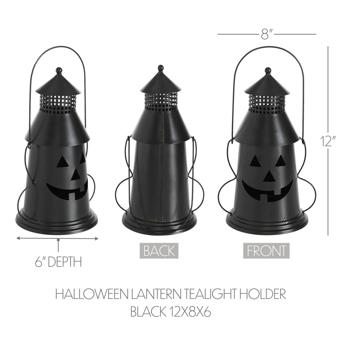 Black Metal Jack-o'-Lantern Halloween Tealight and Votive Candle Holder 12" – additional view