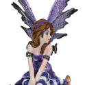 Miniature Flower Fairy Figurine with Lavender Wings, Striped Socks, Faery Decor